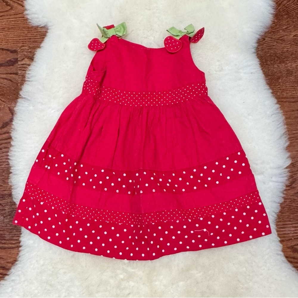 Gymboree red dotted cherry baby dress. 12/18. EUC.